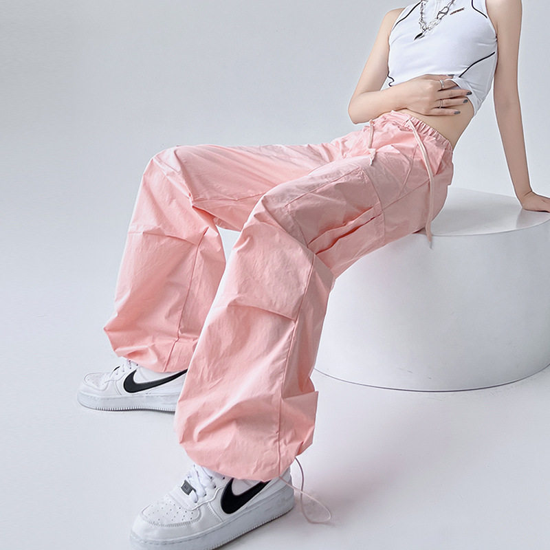 KKi美式冰丝工装裤女夏季薄款多巴胺机能降落伞裤宽松束脚运动裤