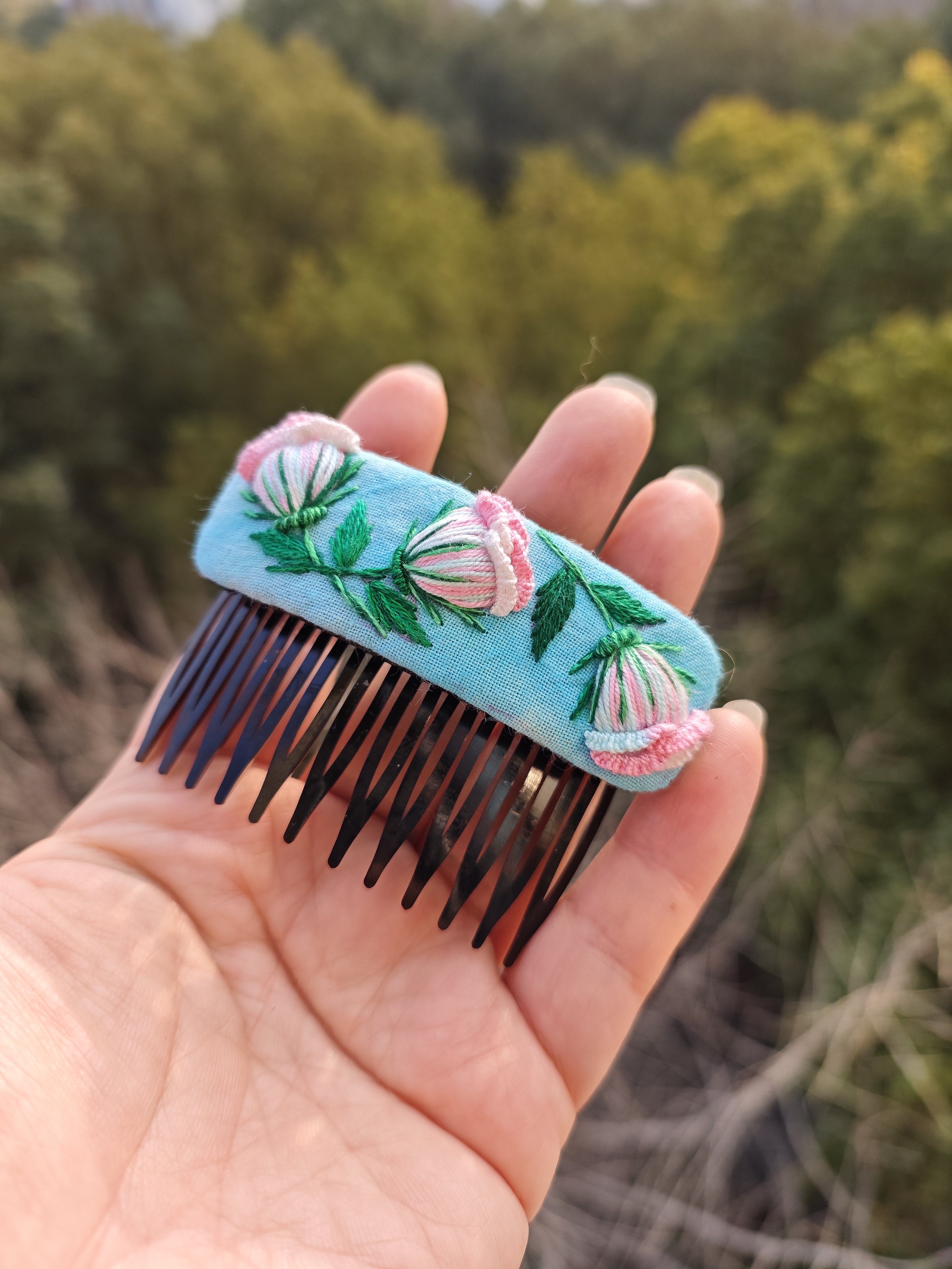 手工刺绣发梳成品可爱小众爆款一字夹扭扭夹弹簧夹玫瑰花发饰边夹