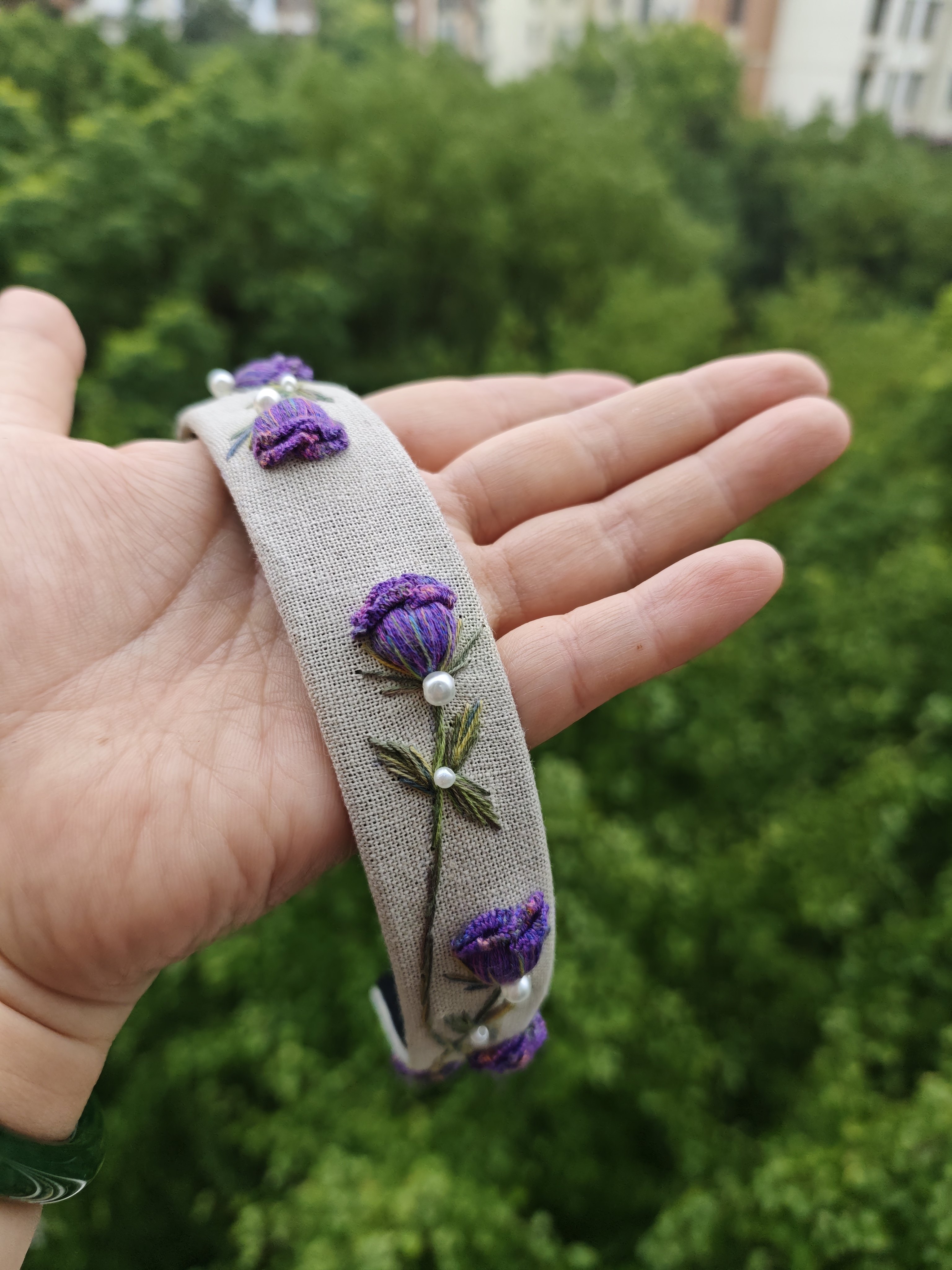 纯手工刺绣发箍成品绣花紫色玫瑰优雅复古田园风