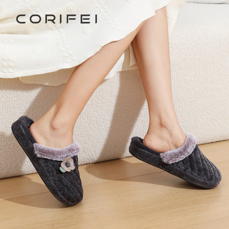 CORIFEI家丽芙女士毛绒足弓支撑室内软底家居厚底棉拖鞋DS-32736,女鞋,包头拖,淘宝优惠券,粉丝福利购,淘宝优惠卷