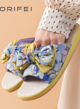 CORIFEI家丽芙春夏季轻奢新款露趾拖鞋亚麻居家家用DS-32604