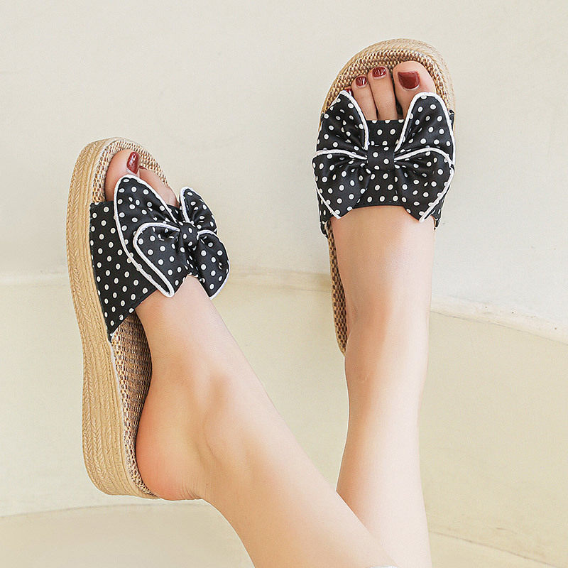云团夏甜美波点亚麻女士坡跟凉拖鞋室内防滑厚底居家鞋轻便可外穿,居家布艺,居家亚麻拖鞋,淘宝优惠券,粉丝福利购,淘宝优惠卷