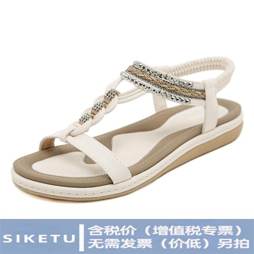 思可图923-5春夏2026新款轻便舒适平底凉鞋女松紧带休闲海边沙滩
