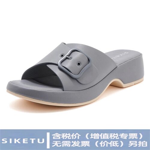 思可图V222-3新款2025年春夏亚马逊休闲金属凉拖女防滑海边沙滩坡