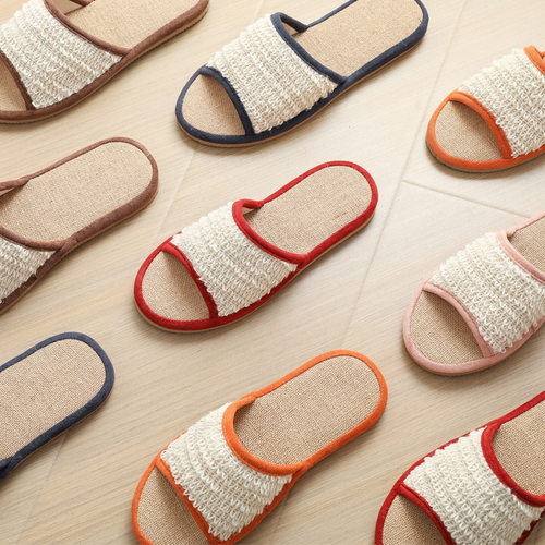 不沾灰eav日式亚麻女新款夏季室内居家防滑软底四季情侣棉麻拖鞋