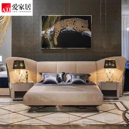 爱家居 轻奢设计师定制家具意式高端别墅大户型布艺双人床B-056