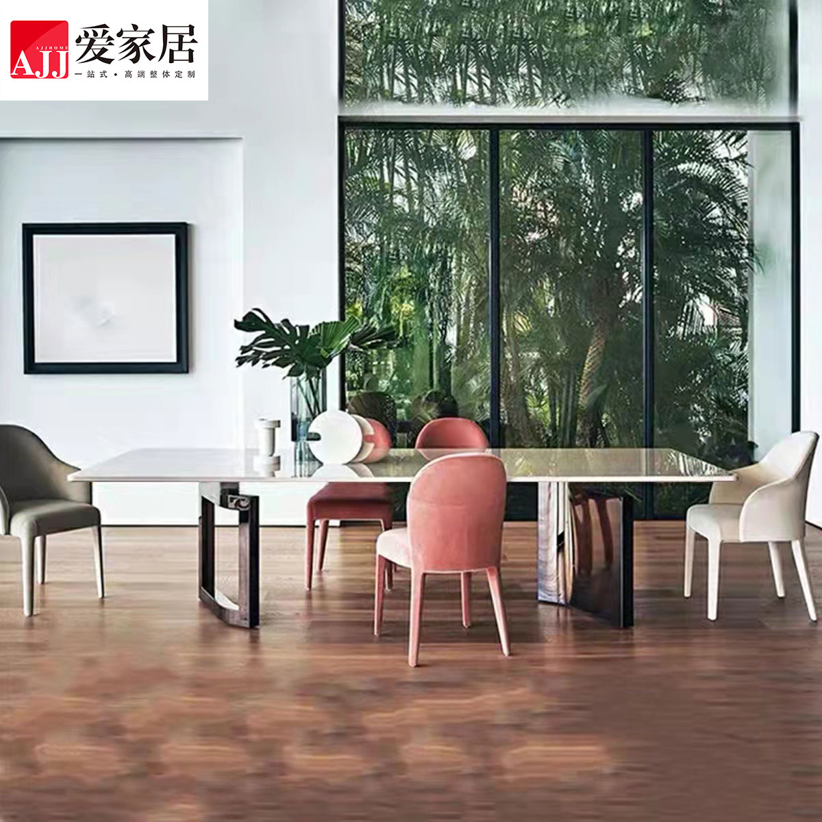 爱家居 意式样板间轻奢新款餐厅家具别墅住宅大理石餐桌椅F-033