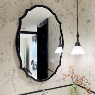法式 卫浴智能LED梳妆镜黑色带灯 中古风复古卫生间浴室镜子美式