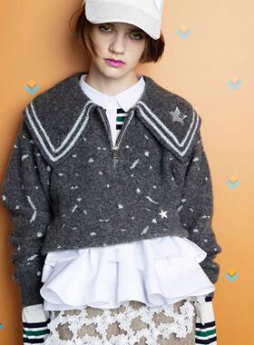 独家 bibiy 银线刺绣五角星 针织毛衣