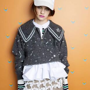 独家 bibiy 银线刺绣五角星 针织毛衣