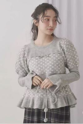 merry j 荷叶收腰圆点毛衣