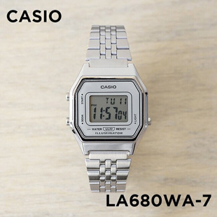 卡西欧手表女CASIO 金属百搭小银表学生防水银色电子表 LA680WA