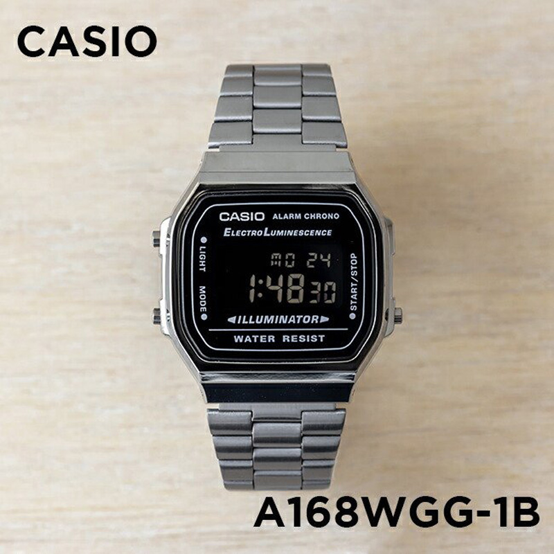 卡西欧手表CASIO A168WGG-1B 复古方块七年电子钢带反显防水