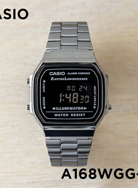 卡西欧手表CASIO A168WGG-1B 复古方块七年电子钢带反显防水表
