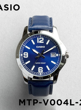 卡西欧手表CASIO MTP-V004L-2B 兰色皮带休闲指针简约防水石英表