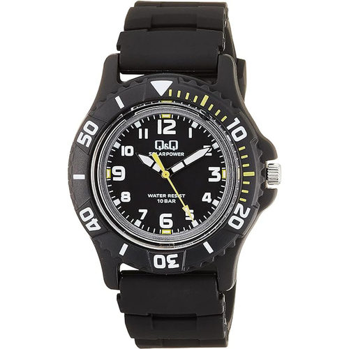 西铁城CITIZEN Q&Q E02A-001VK黑色经典游泳级防水模拟太阳能手表
