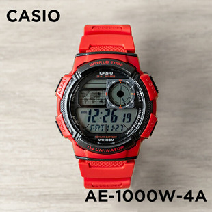 1000W 卡西欧手表CASIO 红色运动防水多功能世界地图电子表