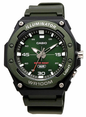 卡西欧手表男CASIO MW-620H-3A 时尚防水夜光情侣送礼绿盘指针表