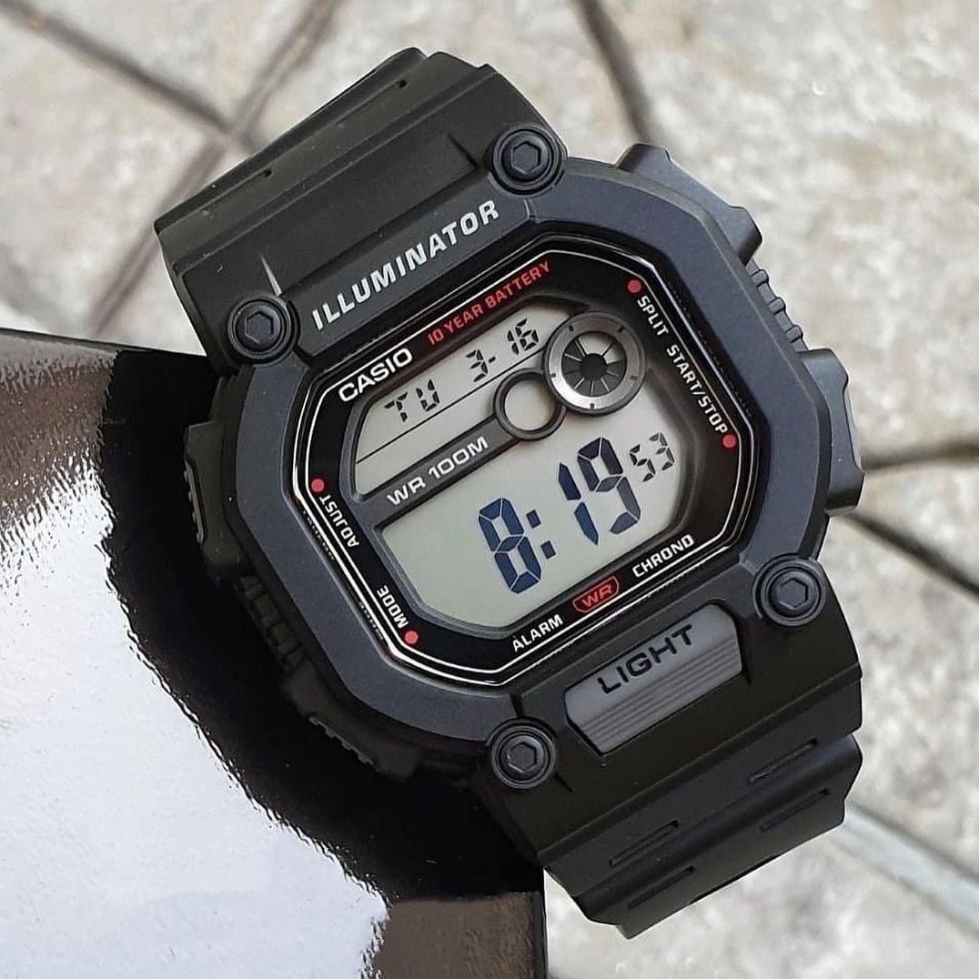 卡西欧casio w-737h-1a 黑色运动户外游泳级防水电子表十年电力