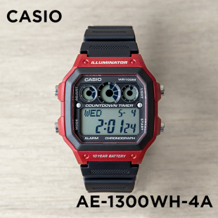 1300WH 红色多功能运动防水学生电子表 卡西欧手表男CASIO