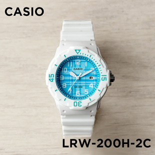 卡西欧手表女CASIO 200H LRW 蓝色白边防水学生考试指针小白表