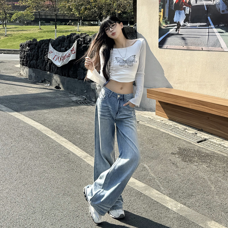 弄格浅蓝色牛仔裤女夏季2图片