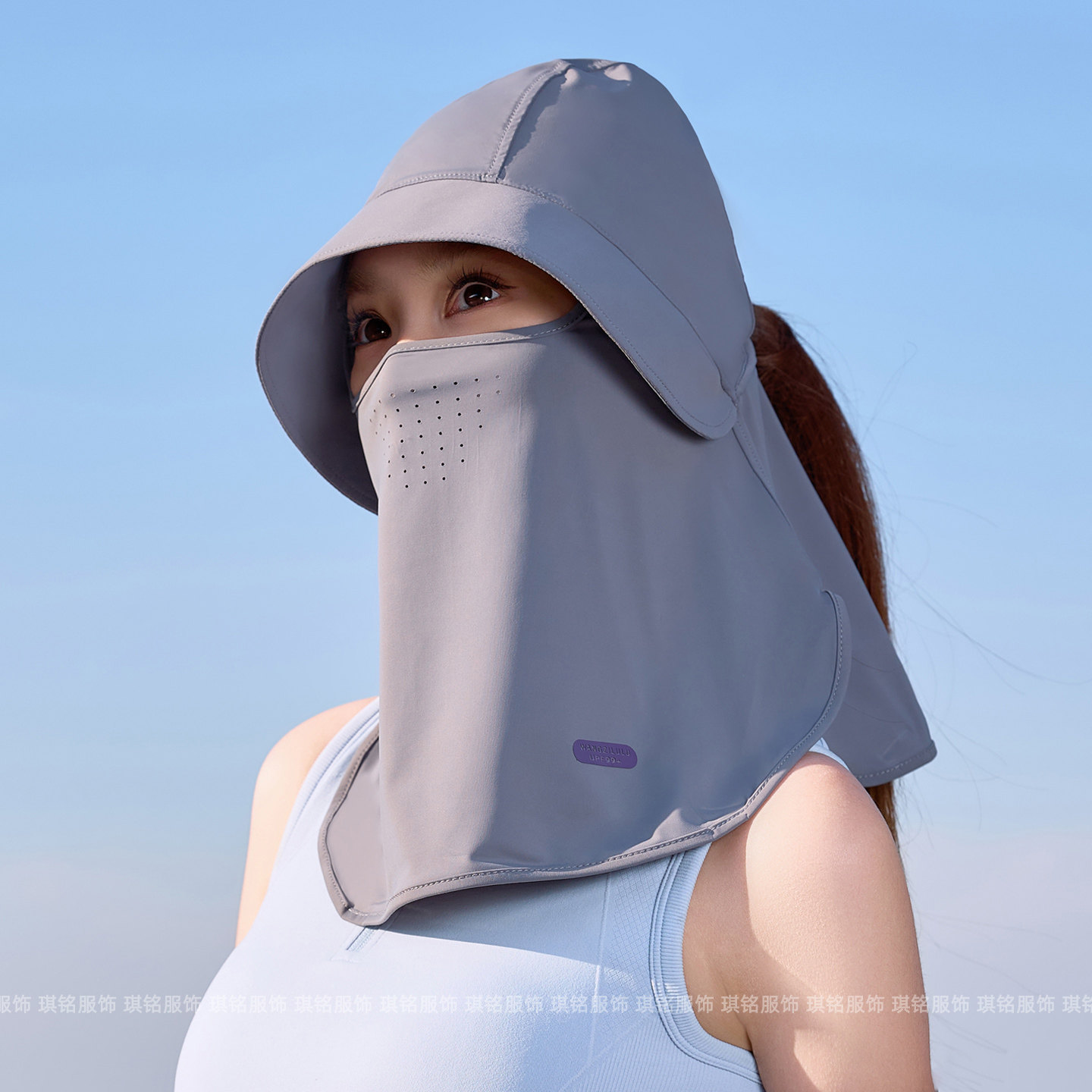 防晒帽女士夏季新款遮阳帽户外骑行防紫外线护颈一体透气头套帽子