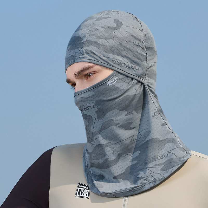 夏季遮阳防晒冰丝帽子男士户外骑车防紫外线透气头套薄款全脸面罩