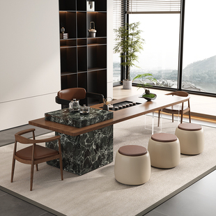 实木岛台茶桌椅组合洽谈接待办公室家用轻奢现代大板高级感泡茶台