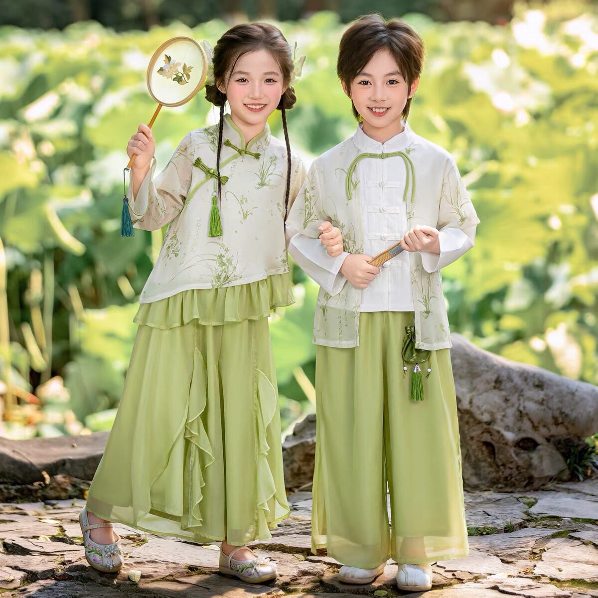 开笔礼儿童中国风汉服表演服小学生唐装国学服上春山舞蹈合唱演出