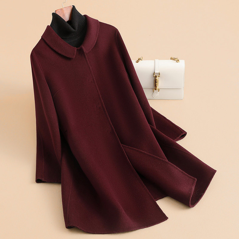 诺贝妮娜2025年秋款新款双面呢中长款大码女装羊毛大衣呢子外套