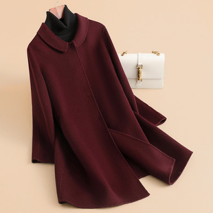 诺贝妮娜2025年秋款新款双面呢中长款大码女装羊毛大衣呢子外套