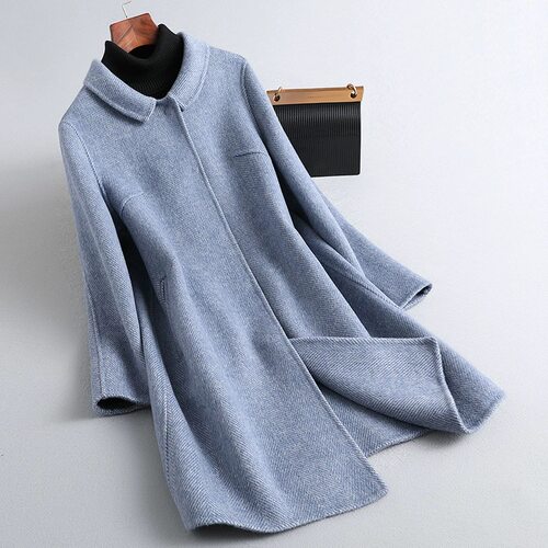 诺贝妮娜2024秋冬新款双面羊毛毛呢大衣女中长款毛呢外套