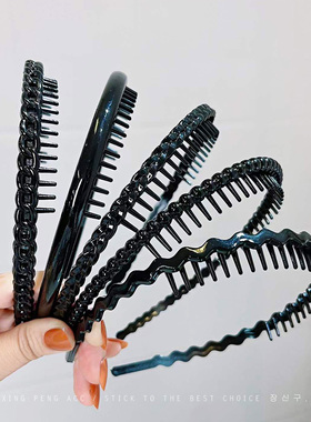 简约黑色发箍男百搭外出带齿压发防滑头箍女洗脸碎发卡发捆发夹