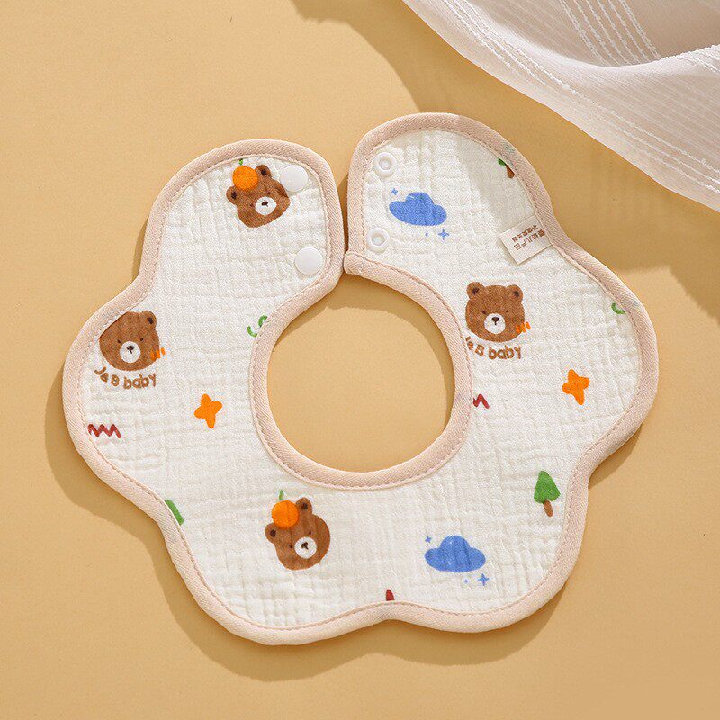 婴儿口水巾绉布防水a类新生围兜宝宝八角纯棉吐奶兜360度旋转