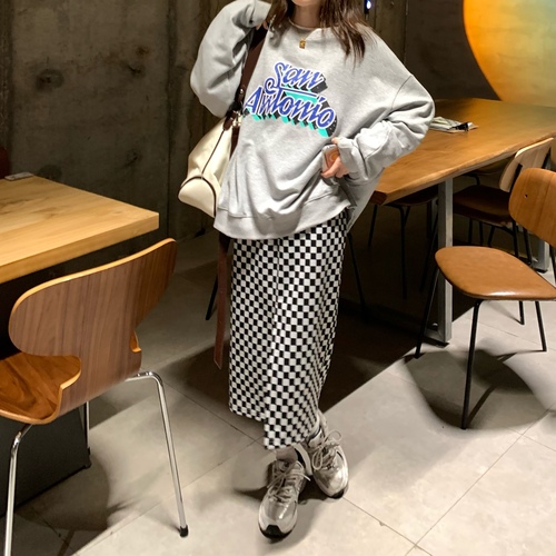 Real shooting early autumn super love versatile printed sweater knitted chessboard split skirt set