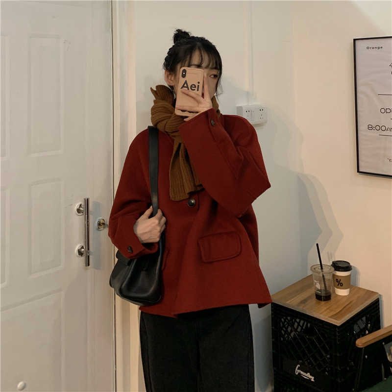 Real price real shot Korean simple short jacket with cotton and wool