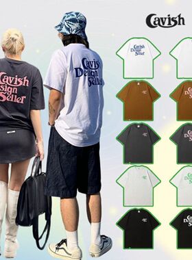 韩国正品潮牌原版cavish复古字母短袖T恤 金多贤 尹度云同款夏ins