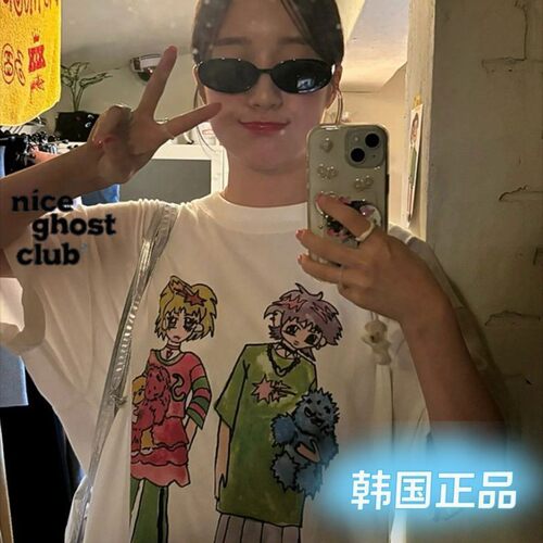 韩国正品NGC niceghostclub小熊情侣卡通短袖T恤美式街头宽松上衣