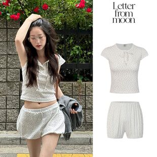 韩国博主同款Letterfrommoon短袖碎花休闲套装26夏季上衣短裤ins