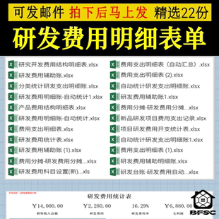 研发费用明细表单oi开支台账科目新品支出统计分类登记工程项目