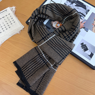 礼盒包装经典条纹羊毛围巾男秋冬季新款时尚百搭保暖男士羊绒围脖