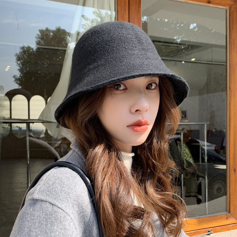 渔夫帽女秋冬羊毛针织保暖显脸小