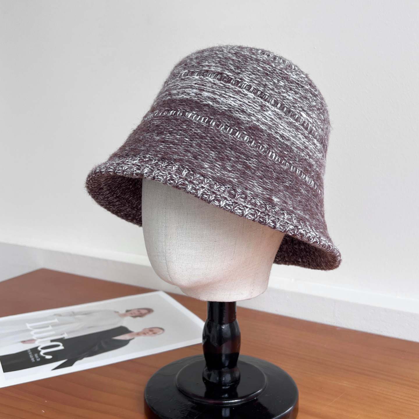 时尚显脸小混色羊毛针织水桶帽女