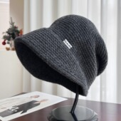 2025日系纯羊毛鸭舌堆堆帽女秋冬保暖护耳针织毛线帽大头围套头帽