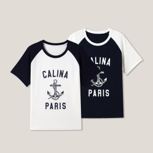 套头圆领短袖 船锚印花简约撞色插肩袖 T恤SS28022 19F