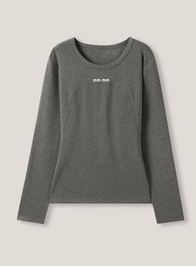 1-27F B  刺绣时髦纯色圆领长袖打底衫T恤ss26468