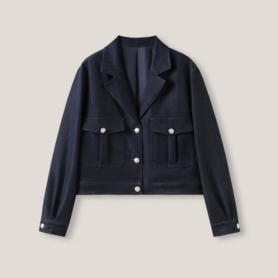 3-24F B  纯色翻领宽松休闲长袖外套上衣ss26321