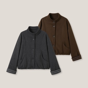 棉衣外套ss26461 格子拼接单排扣休闲百搭立领长袖 3.4F