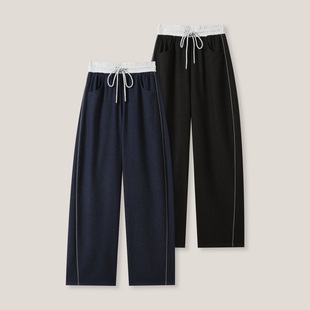 撞色波浪明线抽绳松紧腰休闲长裤 ss26379 24H